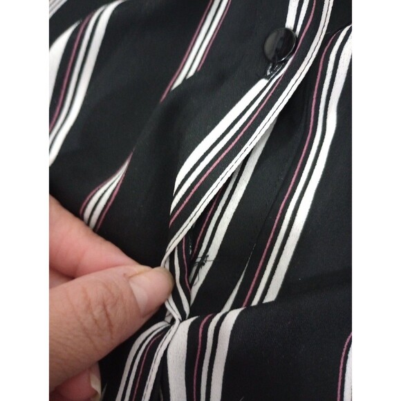 IZ Byer-Ladies Blouse-Black/White/pink striped V-Neck 3/4 Sleeve-w/Button SizeXS - Picture 8 of 12